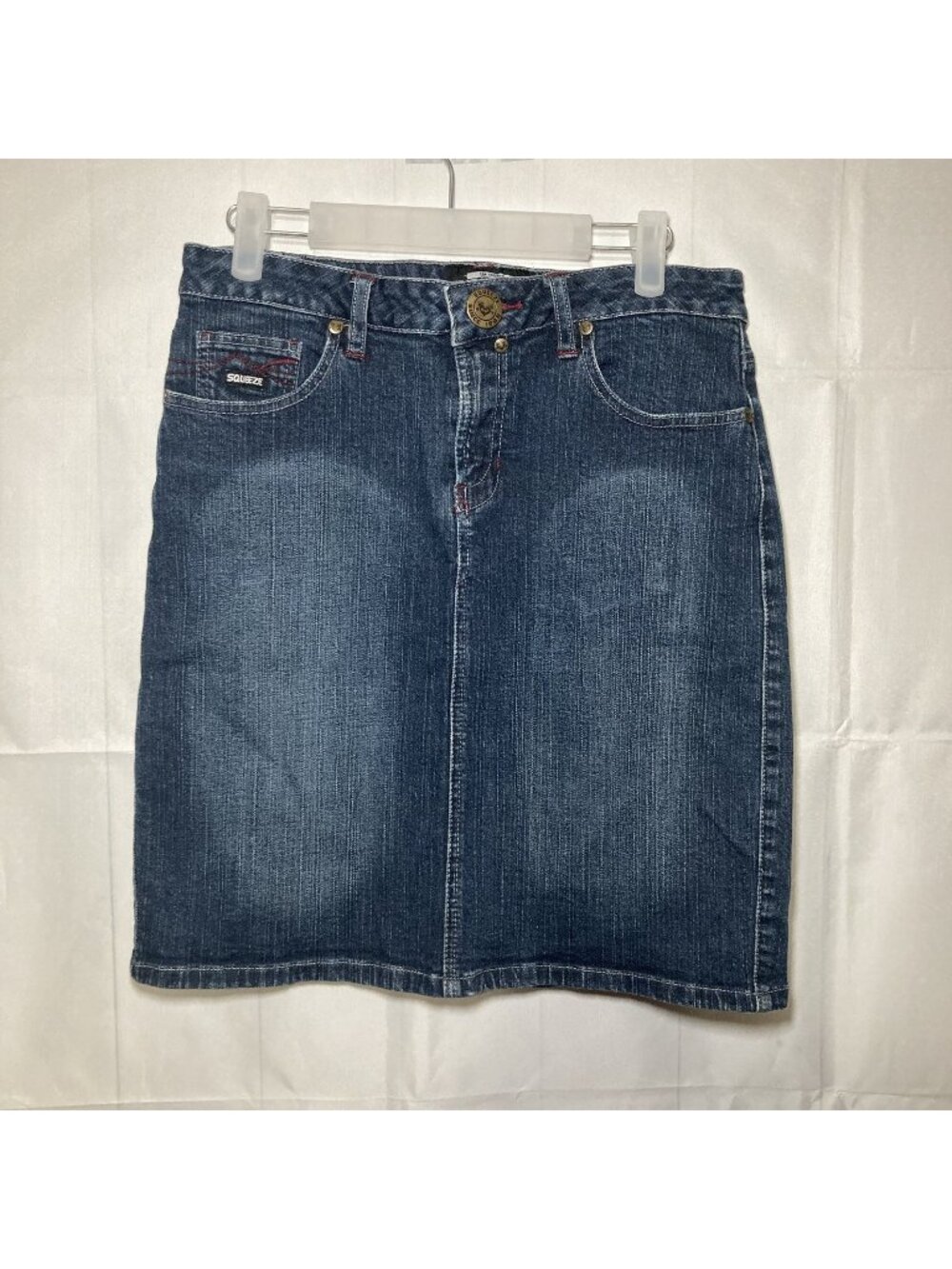 Squeeze Original Skirt Women Medium Wash Denim Above Knee Pencil Skirt Size 7/8